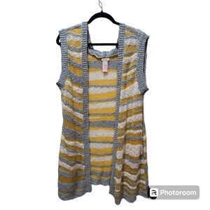 Large Sleeveless Knit Cardigan Multicolor Gold Gray